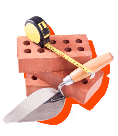 Bricks, tape measure, and trowel graphic
