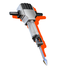 Concrete excavation tool on orange background