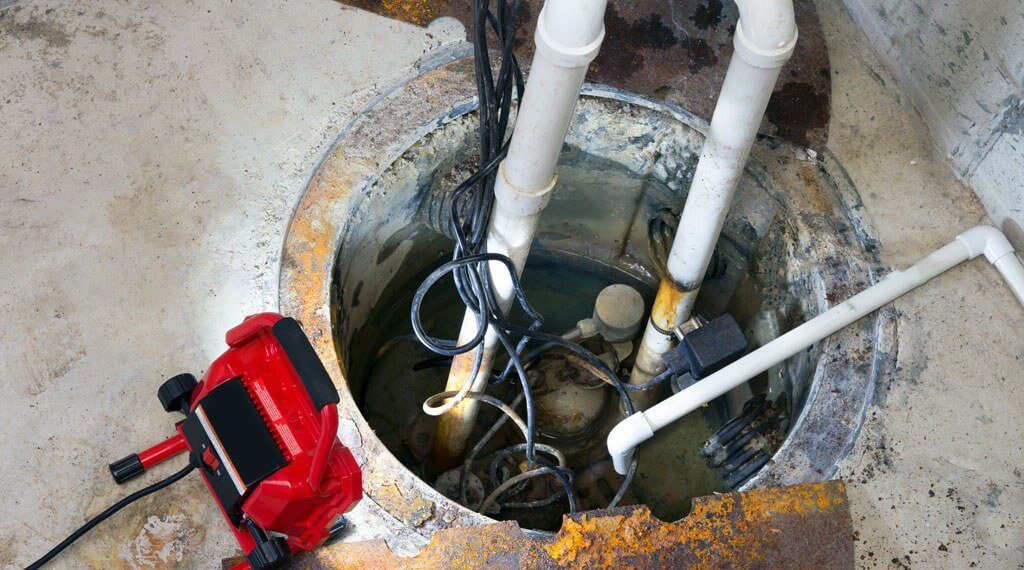 Open sump pump in concrete floor