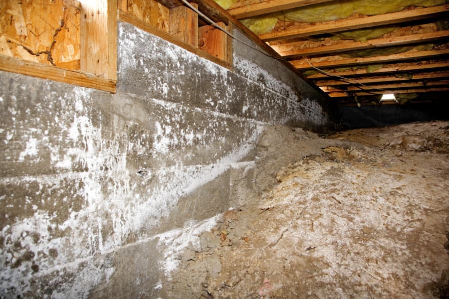 Crawl space with mold growth