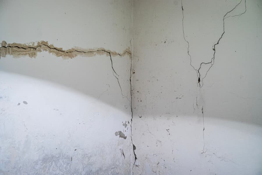 Basement wall with several large cracks